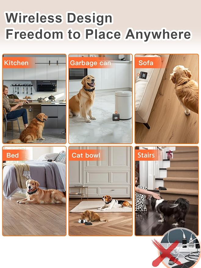 FLYSPEAR Wireless Pet Barrier - Rechargeable Indoor Barrier with 6 Adjustable Range Radius up to 7 ft, 6 Adjustable Safe Static Intensity, Electric Fence for Dogs with Hook (Wireless Barrier Kit)