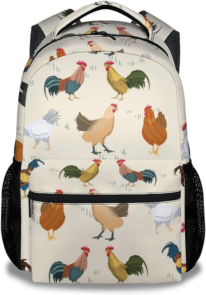 COOPASIA Chicken Backpack, 16 Inch Animal Theme Bookbag with Adjustable Straps, Durable, Lightweight, Large Capacity, School Backpack for Kids Girls Boys