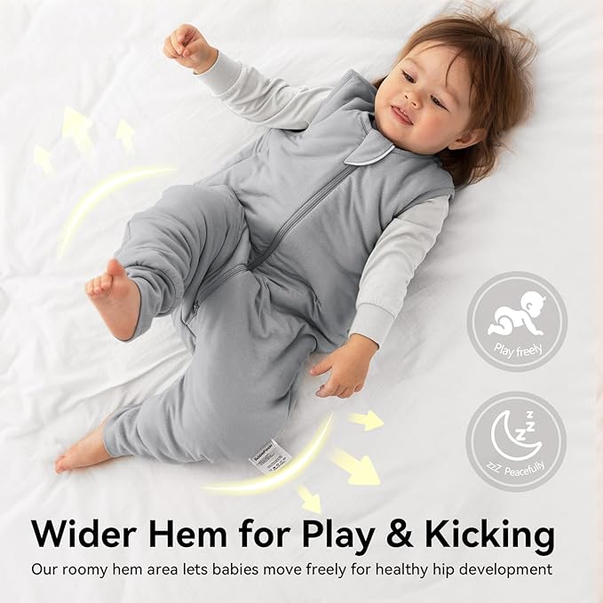 Rayon Made From Bamboo Sleep Sack 12-24 Months 0.5 Tog Ultra Soft Summer Toddler Sleep Sack 1t-2t with Feet 2-Way Zipper Lightweight Baby Sleeping Bag with Legs Thin Baby Wearable Blanket-Gray