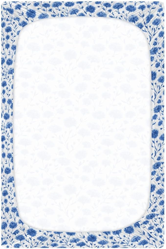 Ink Blue Cornflower Crib Sheets Standard Crib Toddler Mattresses Cover Fitted Baby Bed Sheet Breathable Crib Mattress Sheet for Girls Boys 39''x27''x9''