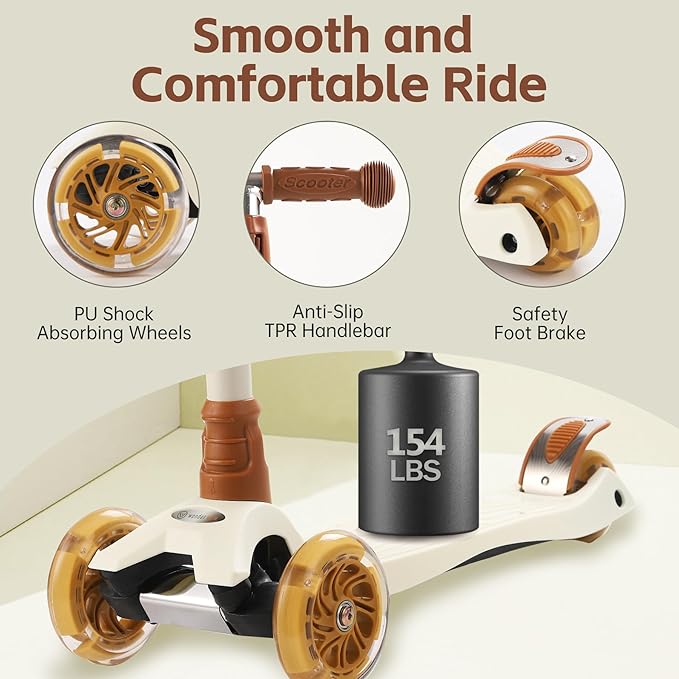 3 Wheel Scooter for Kids Ages 6-12,Kids Scooter with Light Up Wheels, Sturdy Deck Design, and 4 Height Adjustable Suitable for Kid Ages 3-12