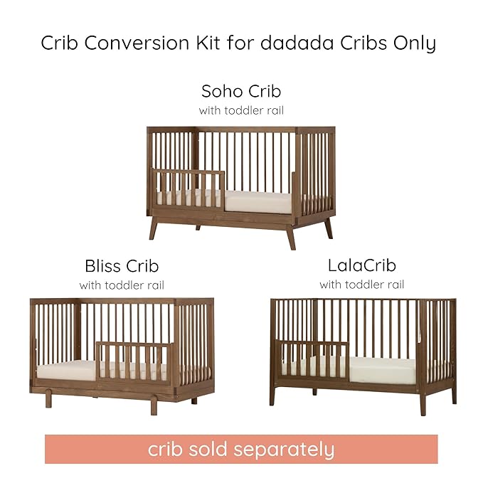 dadada Baby Toddler Bed Rail – Crib Conversion Kit for Brand Crib Models Only (Soho, Austin, Lala, Bliss & Spirit) – Solid Beechwood, Made in Italy, GREENGUARD Gold Certified (Walnut)