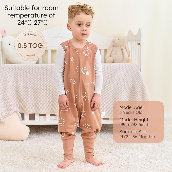 Yoofoss Toddler Sleep Sack With Feet 3-4T 100% Organic Cotton Baby Sleep Sack with Legs Toddler Wearable Blanket with 2-Way Zipper