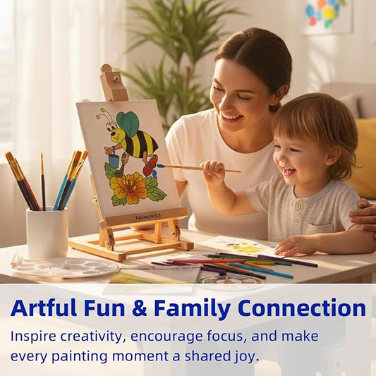 Falling in Art Painting Set for Kids with Table Easel, Acrylic Painting Starter Kit with Art Smock, Acrylic Paints, Colored Pencils, Paint Brushes, Canvas Panels and Watercolor Pad for Christmas Gift