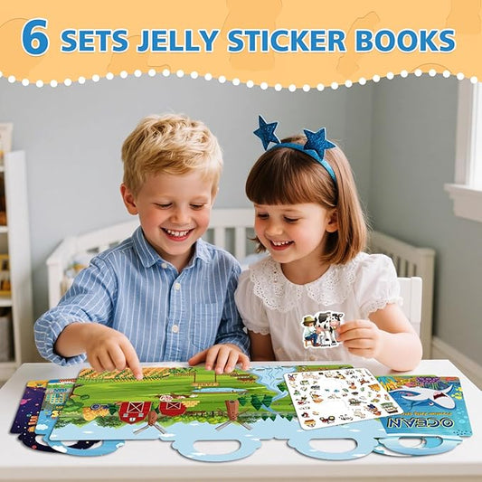 3 Sets of Reusable Jelly Stickers Books - Jelly Sticker Books for Kids - Airplane and Car Travel Toys Educational Gifts for Boys and Girls (Dinosaur+Ocean+Animal