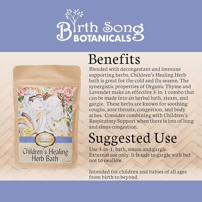Birth Song Botanicals Children's Herb Bath for Lung and Respiratory Support* Herbal Bath for Children's Immune System Support, 8oz Bag