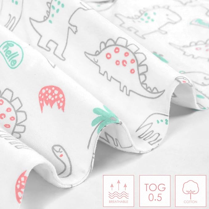 TILLYOU 2 Pack Baby Sleep Sack 18-24 Months 100% Cotton Wearable Blanket 0.5 TOG Sleeveless Summer Sleep Sacks with 2-Way Zipper, Woodland Dinosaurs
