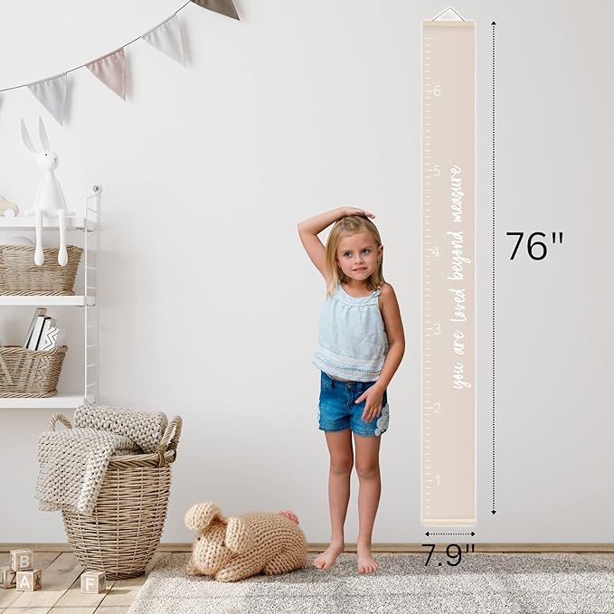 Morxy Canvas Growth Chart for Kids - Unisex Kids Room Wall Decor - Measuring Height Chart- Wall Tape with Height Chart for Kids (Canvas, Loved Beyond Measure -Beige)