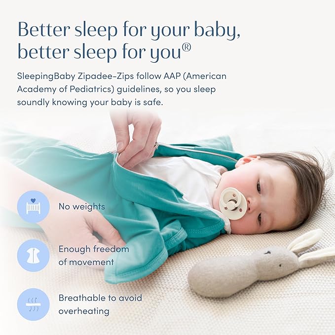 SleepingBaby Zipadee-Zip Transition Swaddle - Cozy Baby Swaddle Blanket with Zipper Convenience - Roomy Wearable Blanket for Easy Diaper Changes - Classic Teal, Medium (6-12 Month)