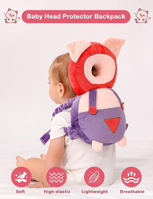 JunNeng Baby Head Protector Backpack, Toddler Walking Fall Head Protection, Purple Pig