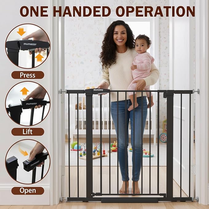 Mumeasy 36" Extra Tall Baby Gate for Stairs and Doorways, 26-40" Auto Close Dog Gate Indoor, Easy Install Pressure Mounted Pet Gate, Safety Baby Gates with Door for Child and Pets