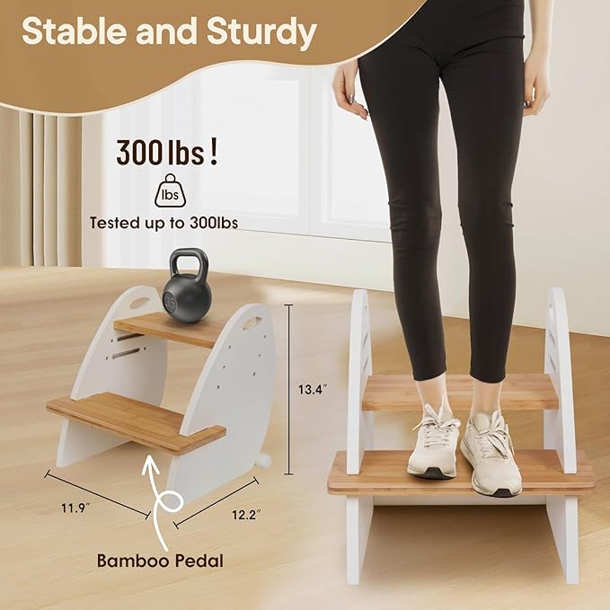 TIKSPCAE Wooden 2 Step Stool for Kids,Toddler Adjustable Triple Height Step Stool,Bamboo Bird-Shaped Design,300lbs Capacity,Ideal for Bathroom,Kitchen,Bedroom