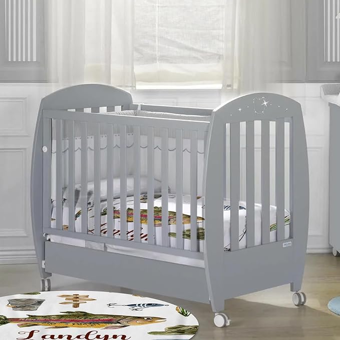 Custom Baby Crib Bedding Set, Personalized Name Fishing Theme Design Crib Set 3 Pcs, Soft Double Layer Blanket, Crib Sheet & Room Rug, Ideal Nursery Decor Gift for Baby Girls Boys