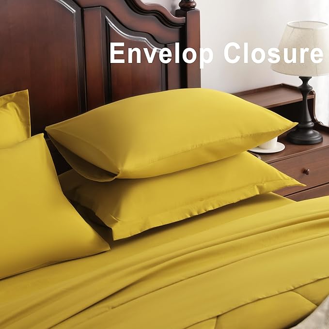 NTBAY Queen Comforter Set with Sheets, 7 Pieces Soft and Breathable Queen Bedding Set, Bed in a Bag, Down Alternative Comforter Set Solid Color All Season, Queen Bedding Set, Yellow