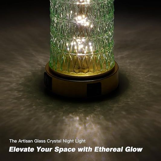 luxeflow 28" Green Glass Table Lamps Set of 2, Green Modern Bedside Lamp with LED Night Light, USB A+C, Glass Lamps for Living Room, Bedroom, Nightstand, Office, End Table (2 Bulbs Included)