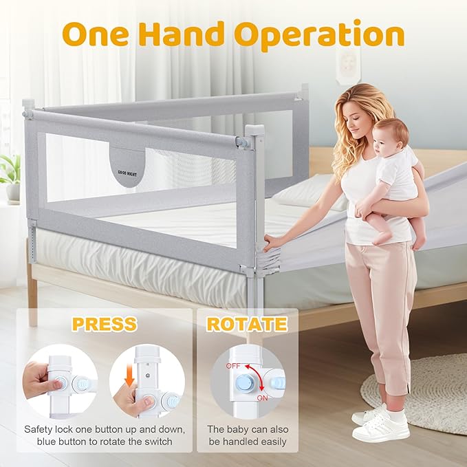 omzer Bed Rail for Toddlers - 3 Sides Safety Baby Bed Rail Guard with Child Lock, Infants Height Adjustment King Size Bed Guard Rail for Toddlers,78.74"X78.74"X74.8"