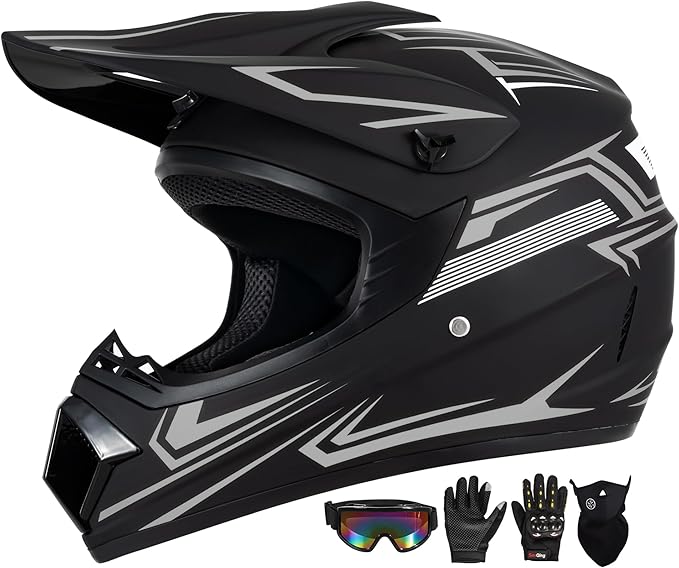 Youth Kids Motocross Helmet, Adult ATV Dirt Bike Helmet with Goggles Gloves & Mask Quick, Full Face Motorcycle Helmet with Quick Release Buckle DOT Certified