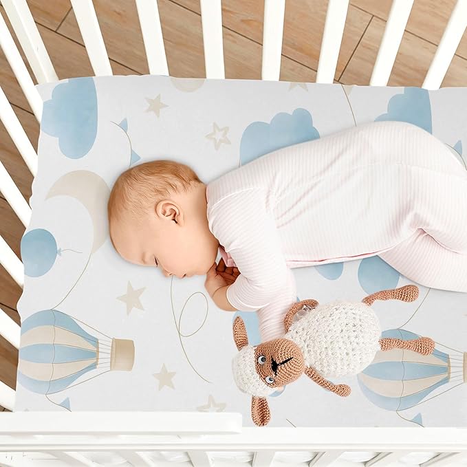CEBUGI Stretchy Crib Sheet for Baby Boy Girl,Hot Air Balloon Portable Mini Fitted Pack N Play Playard Sheet for Neutral,Ultra Soft Material,Full Standard Toddler Mattresses,M