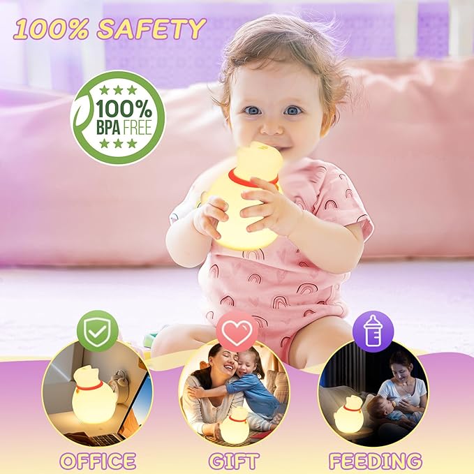 MAGOHMT Cat Night Light for Nursery, Silicone Rechargeable Night Light with Timer & 3 Modes, Touch Control Kids Bedroom Light (Cute Cat Design)