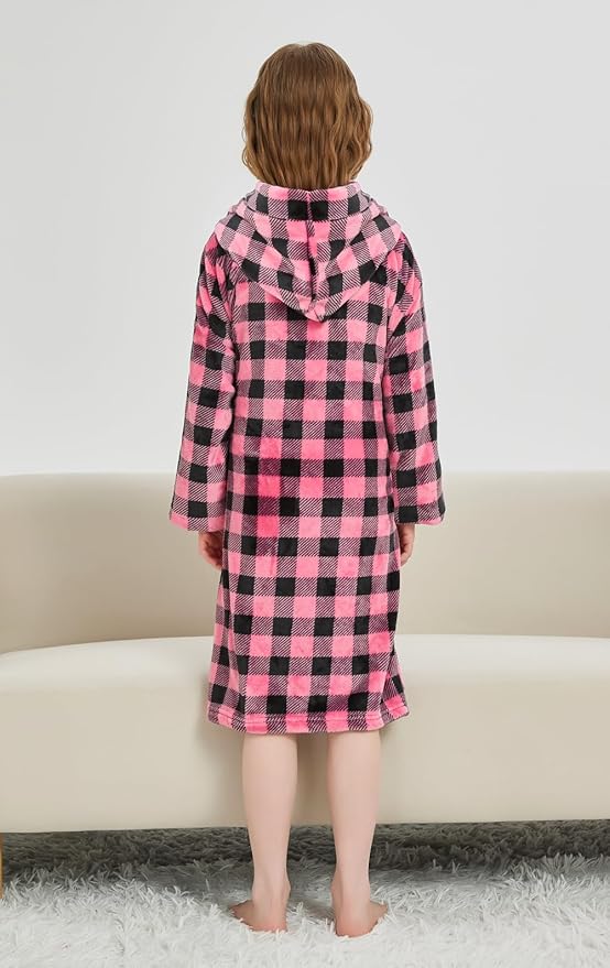 Boys Girls Robe Kids Flannel Hooded Bathrobe Sleepwear Pajamas Toddler Soft Plush Robes for Girls 2-16 Years