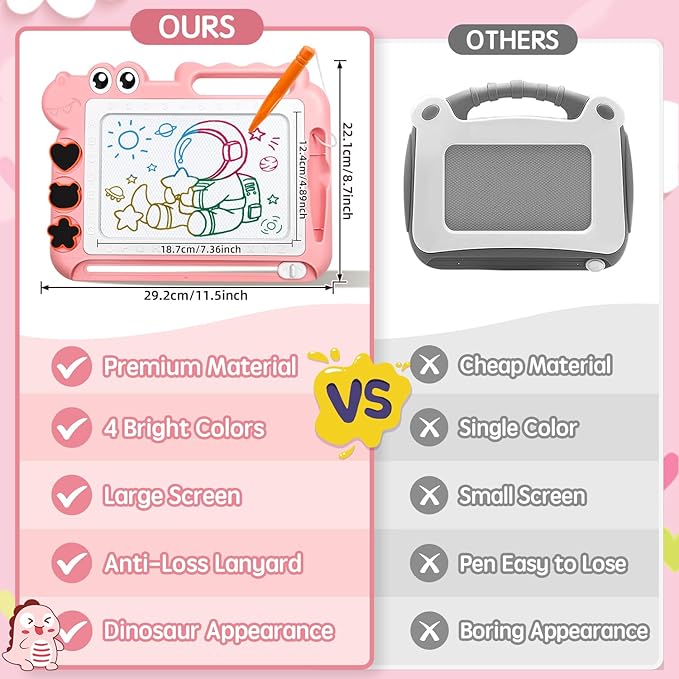 AiTuiTui Magnetic Drawing Board Toddler Toys with Legs for Girls, Color Sketch Writing Scribble Doodle Pad Travel Games, Educational Learning Kids Toys for Birthday or Valentine Gift (Pink)