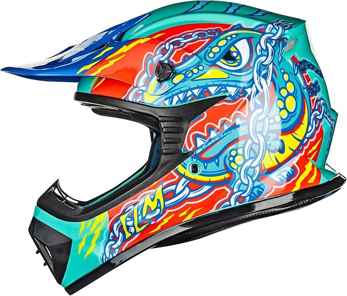 ILM Youth & Kids Dirt Bike Helmets Motocross ATV Dirtbike BMX MX Offroad Full Face Motorcycle Helmet, DOT Approved Model 128YS (Crocodile Green, Youth-Small)