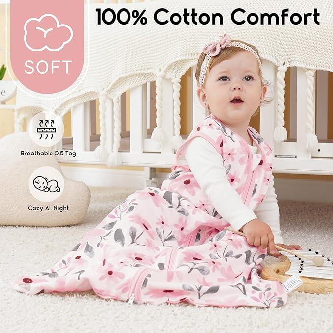 Yoofoss Baby Sleep Sack 18-24 Months 0.5 Tog Wearable Blanket for Baby, 3 Pack 100% Organic Cotton Infant Toddler Sleeping Sack 2-Way Zipper Lightweight Sleep Sack