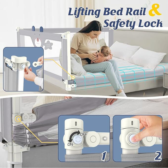 3-Piece Bed Rail for Toddlers with Headboard Rod, Adjustable Baby Bed Rail Guard, Twin/Full/Queen/King Size Bed (3, 78.7 * 78.7 * 59 Inch- Queen Size)