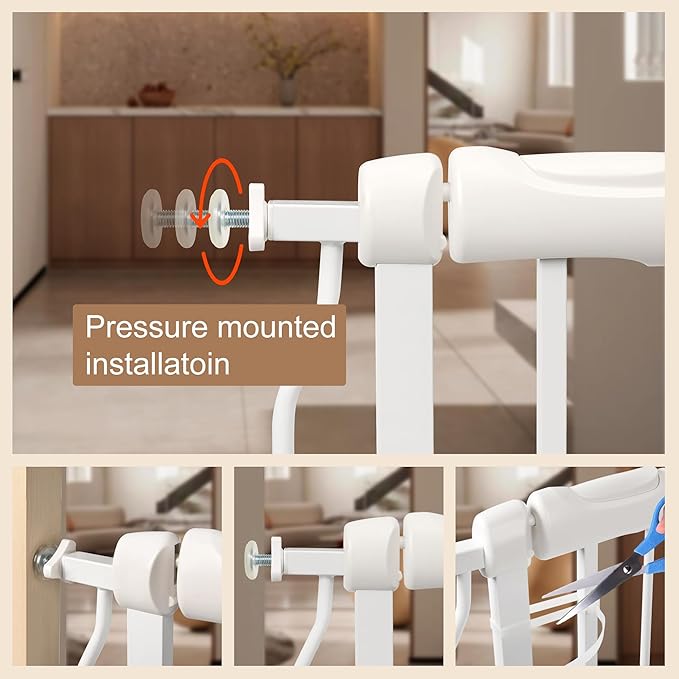 Extra Wide Baby Gate 48.03-52.76 Pressure Mounted,Child Dog Pet Safety Gates with Walk Through Door for Doorways Stairs No Drilling in Door,White