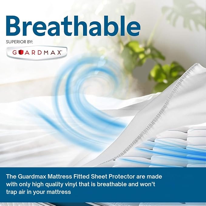 Guardmax Heavy Gauge Vinyl Cot Size Mattress Protector - Waterproof & Dust Proof Mattress Cover with Stretchable Pockets - Soft, Comfortable, & Noiseless Waterproof Fitted Sheet.(33 x 75 X 10)