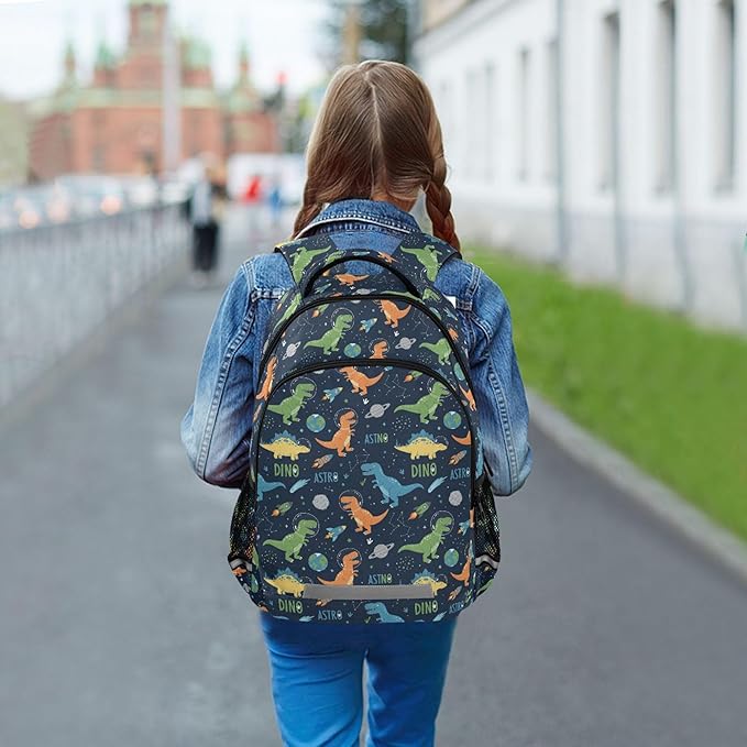 MNSRUU School Backpack with Chest Strap, Cute Funny Dinosaurs Laptop Backpack, Travel Hiking Backpack for Boys Girls, Rucksack, Knapsack One Size