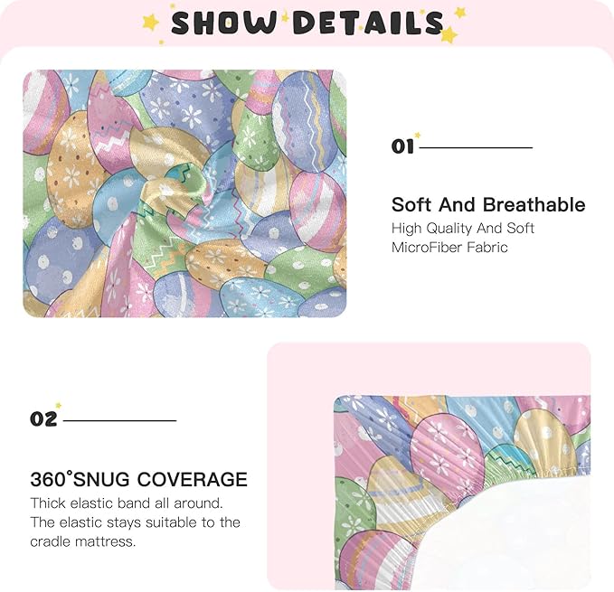 Cute Easter Eggs Crib Sheets Soft Breathable Fitted Baby Crib Sheets Mattress Cover for Girl Boys, 52" x 28" x 9"