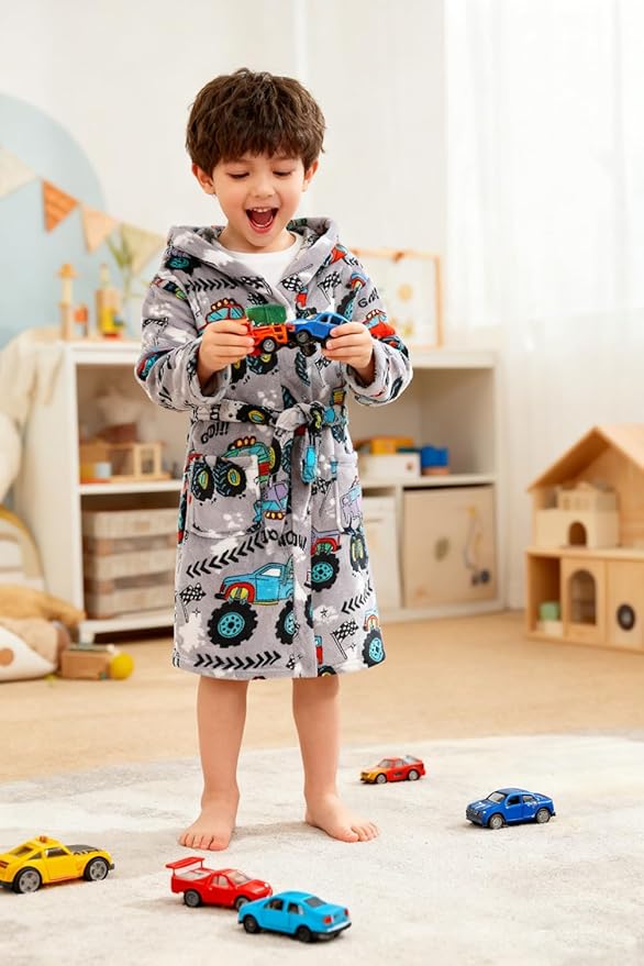 Boys Girls Robe Kids Flannel Hooded Bathrobe Sleepwear Pajamas Toddler Soft Plush Robes for Girls 2-16 Years