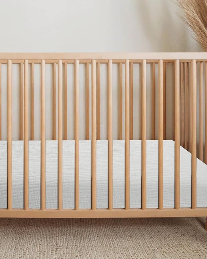 Crib Sheets for Boys Girl, Fitted Baby Toddler Bed Sheets 28" x 52", Neutral Muslin Cotton Crib Mattress Bedding Soft and Breathable Comfort (White)