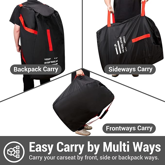 ProFaster Car Seat Travel Bag Backpack for Air Travel - Karfast Universal Infant Carseat Gate Check Bag Cover for Airplane, Foldable with Pouch, Black