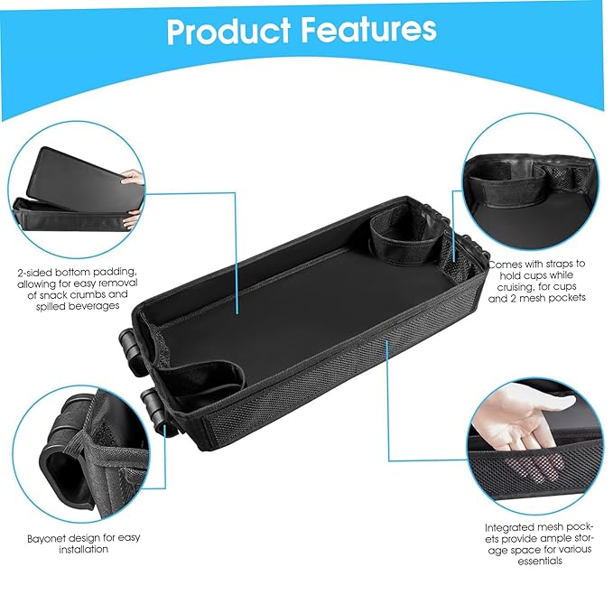 Stroller Snack Tray 20.5x9.3 Inch Snack Tray with Side Mesh Pocket and Cup Holders, Double Sided Bottom Padding Wagon Stroller Accessories Wagon Accessories