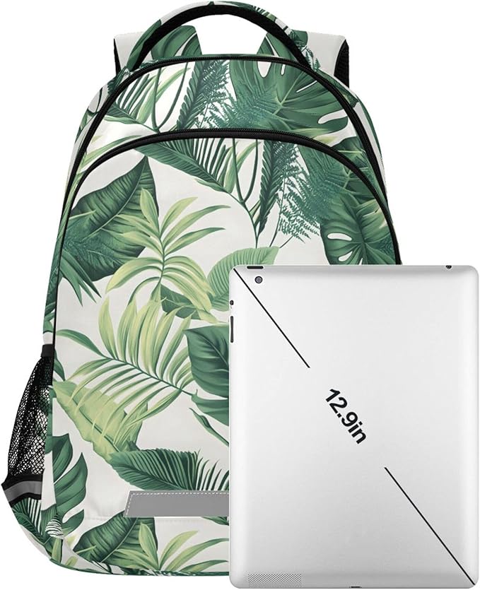 MNSRUU Laptop Backpack with Chest Strap, Monstera Pattern School Backpack, Travel Hiking Bag for Boys Girls Teen College Adult, Rucksack Knapsack