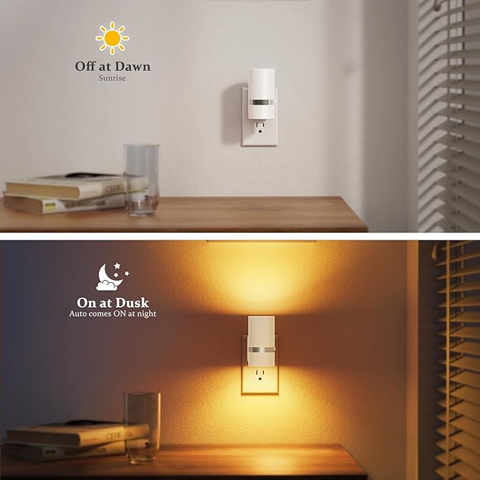 JandCase Night Lights Plug into Wall, Automatic Night Light with Dusk to Dawn, 2 Pack Amber 0-100LM Dimmable Plug in LED Nightlight for Bedroom, Hallway, Stairs