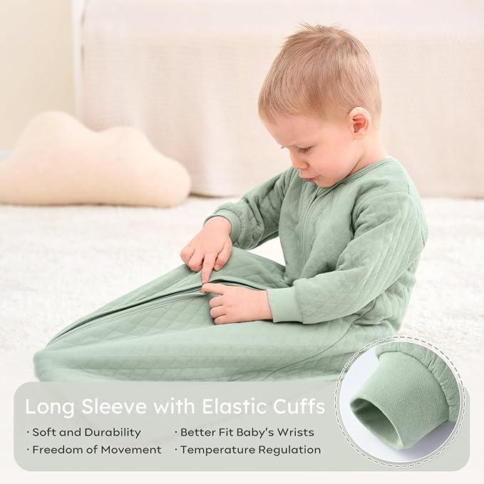 Yoofoss Baby Sleep Sack 0-6 Months 1.0 Tog Long Sleeve Sleep Sack Organic Cotton Wearable Blanket for Newborns 2-Way Zipper Quilted Sleeping Sacks(Small)