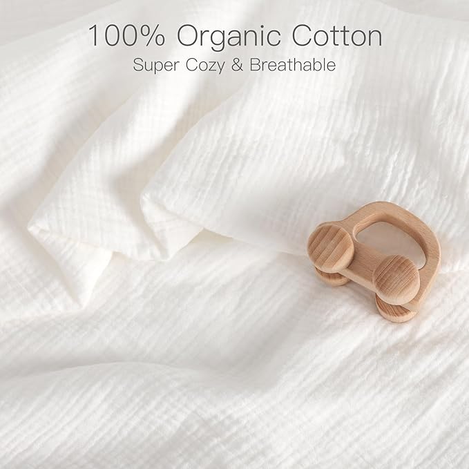 Baby Organic Crib Sheets 2 Pack 100% Organic Muslin Cotton 52x28 Inches Fitted Crib Mattress Sheet for Baby Girls Boys, Ultra Soft Neutral Toddler Bedding Bed Sheets Fits Standard Size Cribs Mattress