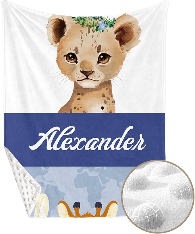 Personalized Crib Bedding Set for Boys Girls, Custom Baby Crib Sets with Name, Blue Leopard Design Nursery Bedding 2 Piece - Soft Blanket with Double Layer Dotted Backing, Crib Fitted Sheet