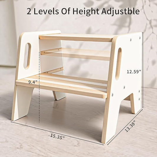 Wingyz Toddler Step Stool,Height-Adjustable Wooden Step stools for Kids with Handles,2 Stepstool for Toddlers,Bathroom Sink, Kitchen, Bedroom,Potty Training