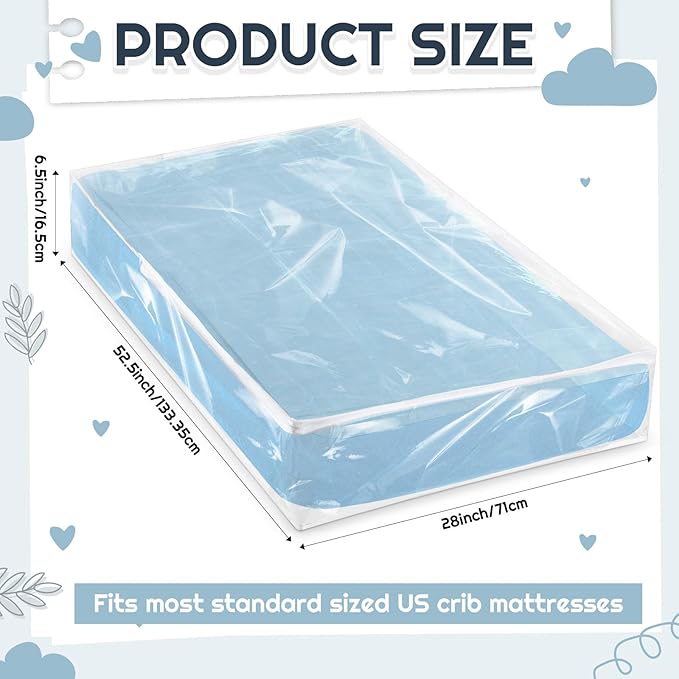 2 Pcs Crib Mattress Storage Bag with Zipper 4 Mil Clear Plastic Waterproof Crib Mattress Bag for Moving and Storage, 52. 5 x 28 x 6. 5 Inches