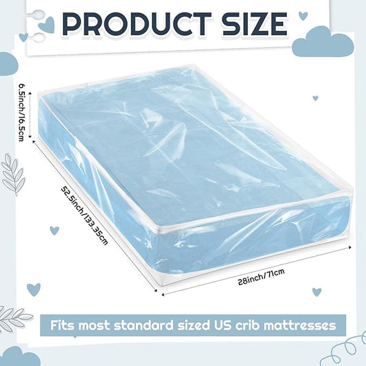 1 Pcs Crib Mattress Storage Bag with Zipper 4 Mil Clear Plastic Waterproof Crib Mattress Bag for Moving and Storage, 52. 5 x 28 x 6. 5 Inches