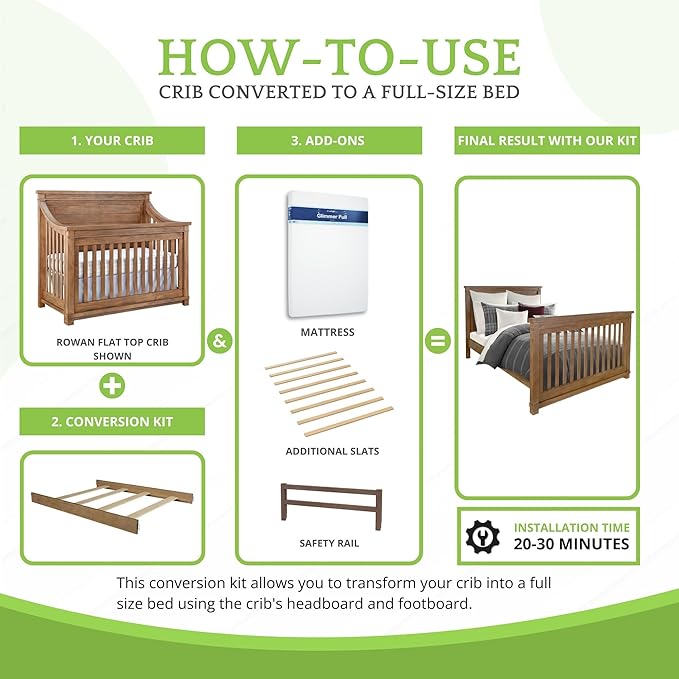 Full-Size Conversion Kit Bed Rails for Baby Appleseed and Eco-Chic Convertible Cribs - Solid Wood Rail - Toddler and Adult Bed Rail for Full-Size Beds - Nursery and Baby Furniture (Sandwash, Option 2)