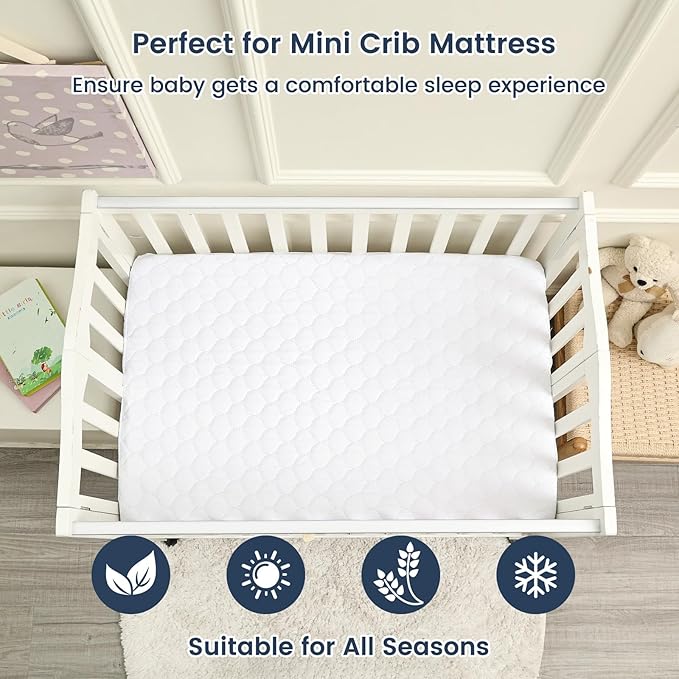 david's kids 2 Pack 38''x25'' Waterproof Mini Crib Mattress Protector, Fitted Pack N Play, Playard and Mini Crib Mattresses, Ultra Soft Breathable Pad Cover for Boys Girls Neutral, White