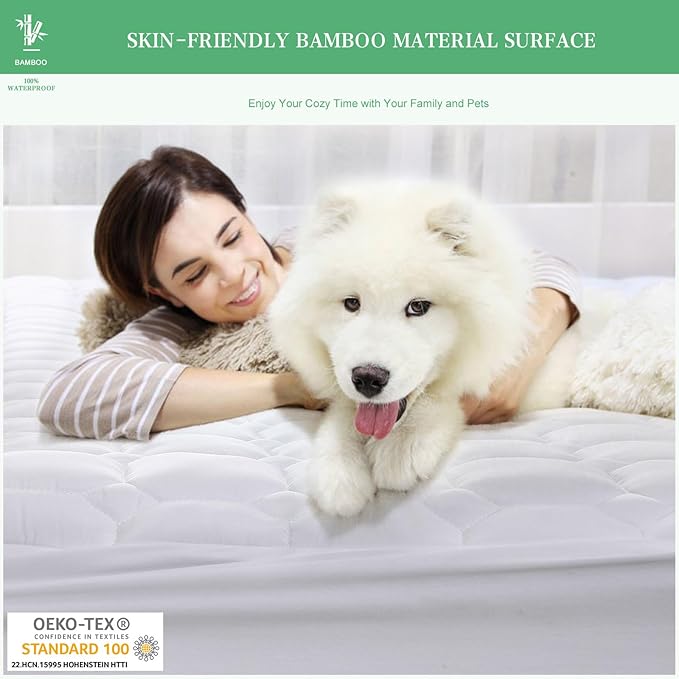UNILIBRA King Mattress Protector Waterproof Rayon from Bamboo, Deep Pocket Mattress Pad Cover Fit up to 6''-21'', Breathable Soft Filling Quilted Fitted Mattress Topper