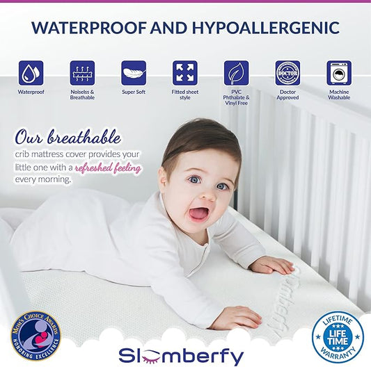 Mini Crib Mattress Protector by Slumberfy, Waterproof and Hypoallergenic Mattress Protector for Babies and Toddlers, Made of Bamboo Material -27x39 inches