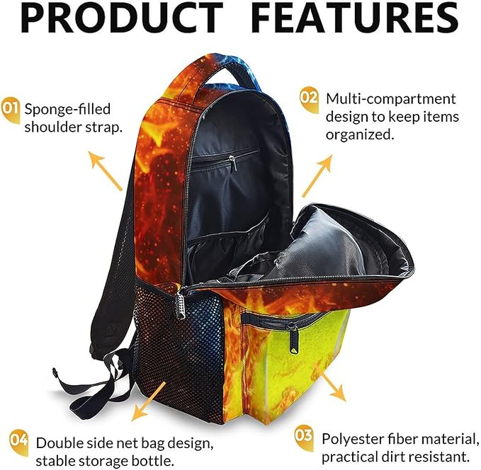 CustomWish Backpack for Boys Kids, Tennis Backpacks for Elementary Middle Primary High Senior, 17 Inch Lightweight Cool Sport Bookbag, Ideal Back to School Supplies