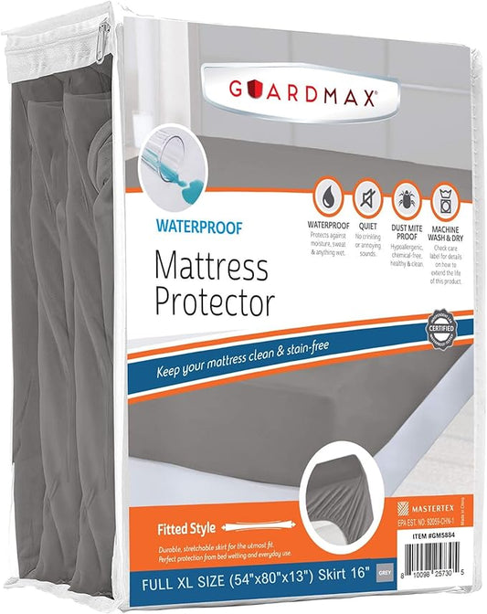 Guardmax Premium Waterproof Mattress Protector - Full XL Size Waterproof Fitted Sheet Protects Against Liquid Spills, Stains, Dirt, and Dust Mites - Soft, Hypoallergenic, and Noiseless Bed Sheet
